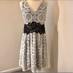 New York & Company White Dress with Black Lace